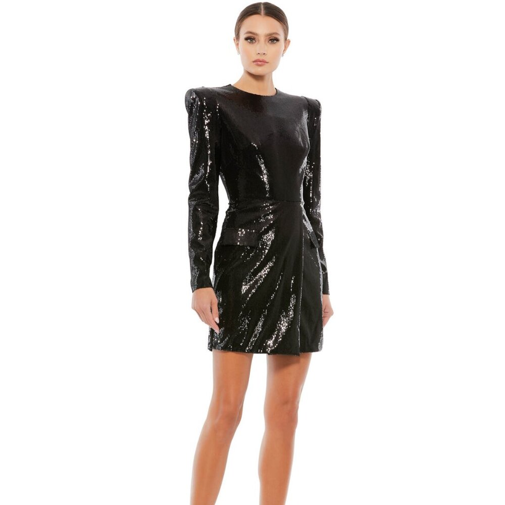 Ieena for Mac Duggal 26724 Long Sleeve Sequin Black Dress Size 10